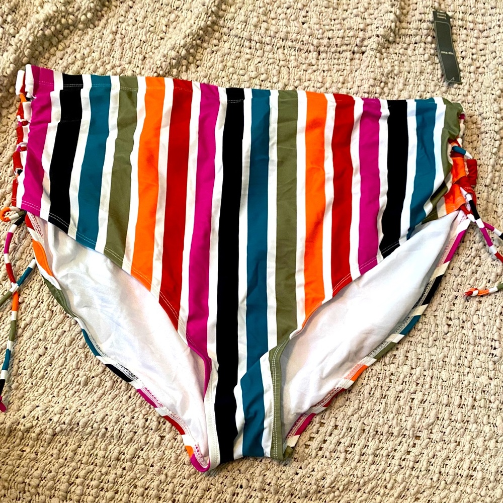 Striped high waist bikini bottom